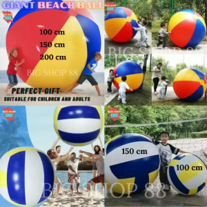 MAINAN ANAK BOLA PANTAI RENANG TIUP BESAR JUMBO RAKSASA HUGE PVC INFLATABLE GIANT BEACH BALL GLOSSY COLORFULL RAINBOW BALL DIAMETER 100CM 107CM 150CM 200CM