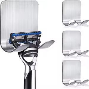 5pcs Wall Mount Razor Holder Shower Shaver Stand with Adhesive Bathroom Organizer Shelf for Blades Storage Hook Hanger
