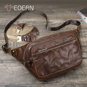 EDERN Retro Crazy Horse Leather Waist Bag for Men Genuine Leather Waist Pack Cowhide Belt Bag Mens Sling Bag Large Capacity Fanny Pack