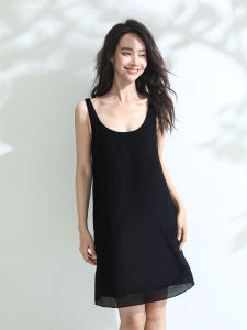 Miccbeirn | Silk Chiffon Strapless Gown Straight Cut Slimming Summer Dress Silk Mulberry Leaf Root Satin Mid-length Vest Dress Without Sleeves