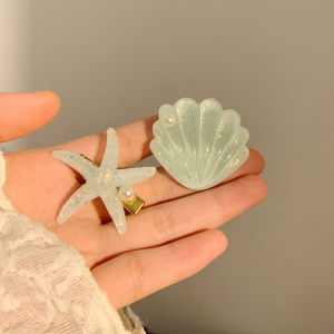 Sea Salt Soda! Mint Green Starfish Shell Barrettes Sweet Side Bang Hairpin Clip Seaside Photograph Hair Accessories