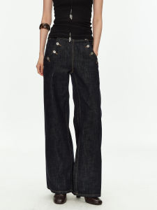 MADWITCH | American Retro Side Buttons Non-Fading Original Denim Wide Leg Jeans