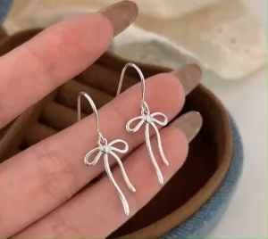 Viviann Original S925 Silver Simple Popular Bow Earhook Womens Style Earrings Charm Drop Earrings For Women Grils Gift
