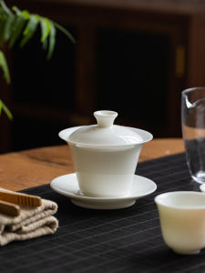 Đĩa Trà Bằng Gốm Sứ Trắng Dehua Có Nắp Cốc Trà Dụng Cụ Nhà Bếp Chất Liệu Gốm Sứ Cao Cấp Ba Nguyên Tố Cách Pha Trà Không Bỏng Tay