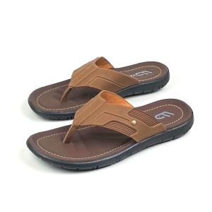 Sandal Kulit Sintetis Pria Dewasa /Sendal Jepit Flipper Terbaru Selop Slop Casual Murah 100% Real Pick Coklat Hitam S02