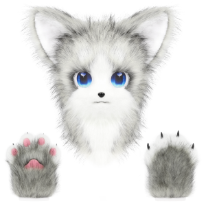 Animal Cat Fursuit Head Mask Furry and Therian Paw Gloves Set for Halloween Cosplay Costume Accessories