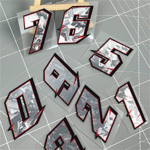 1PC Silver Carbon Fiber Arabic Numerals Motorcycle Sticker Waterproof for Motorcycle Helmet Fuel Tank Scooter Body Vinyl Decals