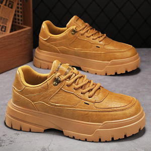 Mens Workwear Shoes Soft Bottom Anti-Slip Retro Board Shoes Casual Sports Leather Shoes Heightening Martin Trendy Shoes