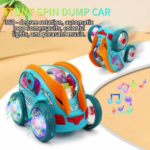 Stunt Spin Dump Car – 360° Flips Colorful Lights & Music Automatic Rolling Toy for Kids Fun Gift for Birthdays & Holidays