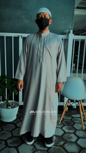 Gamis Pria Jubah MAROKO Lis Garis Lengan Panjang Katun Madinah Kerah Mandarin Formal Melleonlain
