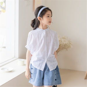 Childrens Tops Thin Girls Summer Clothes New Korean Style Western Style Fashion Lantern Sleeve Childrens Girls Stand Collar Shirt