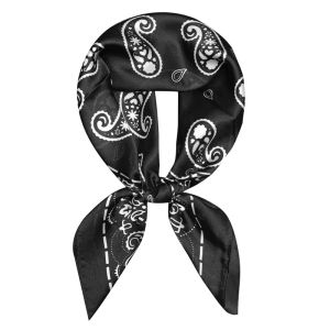 Black Silk Scarf Mens Style Retro Floral Print Versatile Accessory for All Seasons Polyester Fiber Small Square Scarf