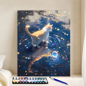 Acrylic Paint By Numbers Dreamy Orange Cat Painting By Numbers on Canvas Coloring By Number for Adults Paint Digital Art
