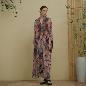 Retro Large Robe Loose plus Size Ultra Long Slimming Chinese Style Dress Morning Gown Minimalist New Chinese Style Long Skirt