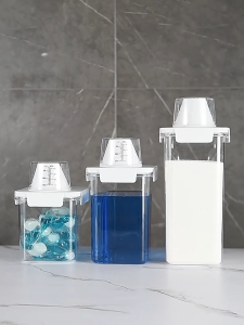【i.Rumah】Household Washing Powder Liquid Storage Box with Measuring Cup Transparent Plastic Laundry Detergent Container