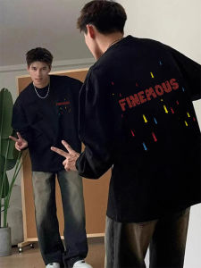 American Retro Heavyweight Pure Cotton Long Sleeve T-Shirt Mens Loose Fit Spring Autumn Lazy Style Trendy Black Student Wear