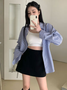 High Waist A-Line Mini Skirt for Women Black Flattering Versatile Anti-Light Spring Autumn New Style Short Skirt