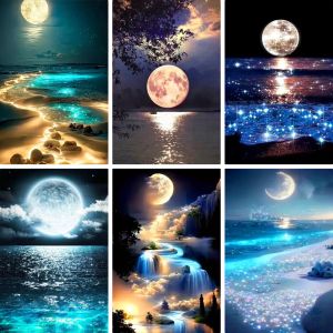 Landscape 5D Diamond Painting Sea Fantasy Full Square Round Diamond Mosaic Moon Waterfall Bedroom Decoration