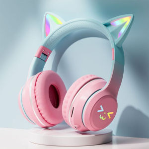 Cats Ears Headset RGB Light Smile Face TWS Headset Gradient New Headphone Pink Little Girl Earphone Gift Suitable for Any Phone