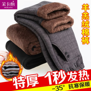 Warm Thickened High Waist Cotton Pants for Women in Winter Lamb Velvet Lined Loose Fit Mom Jeans Elderly Women Outerwear