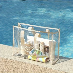 Túi Bơi Trong Suốt Chống Nước Dung Tích Lớn Dành Cho Nữ Chất Liệu PVC Kiểu Thạch Có Quai Xách Tay Lót Polyester
