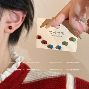 Cute Drip Glaze Colorful Beanie Small Earrings Autumn Winter High End Daily Sleep No Removal Ear Bone Studs Womens Jewelry