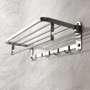 Punch-Free 304 Towel Rack Movable Bath Towel Rack Stainless Steel Foldable Bathroom Wall-Mounted Storage Pendant