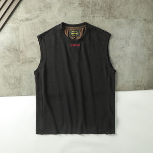 Retro Washed Mens Summer Outdoor Sports Knitted Loose Vest Casual Sleeveless Shoulder T-Shirt Fashion Urban Style round Neck