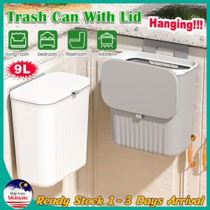 9L Hanging Trash Can For Kitchen Large Capacity Bathroom Wall Mounted Trash Bin with lid Rubbish Bin Cabinet Door Floor Wall Mounted Kitchen Perforated-Free Storage  Tong Sampah Sangkut Trash BiN