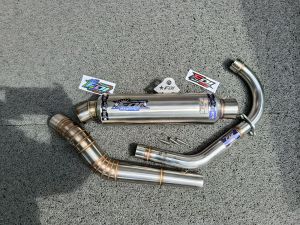 Fullset knalpot TigerCbMpGLVERZA  FDI RACING EXHAUST type bulat tutup jenong P-30 INLET 55MM (BISA RIKUES INLET) emblem blue