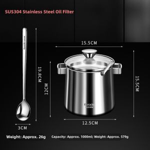 Thickened 316 Stainless Steel Pig Fat Jar with Lid for Home Use High Temperature Resistant Oil Cylinder Sausage Meat Oil Jar