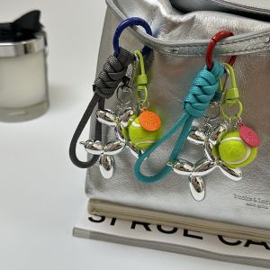 Balloon Dog Keychain Alloy Smiley Face Tennis Bag Pendant Detachable Colorful Round Clasp Knotted Woven Rope Ornaments Gift