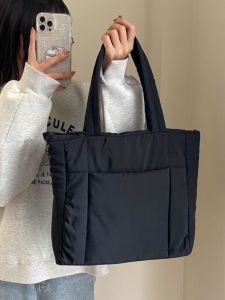 Fashionable Pure Color Cotton Armpack for Women Large Capacity Shoulder Satchel Casual Commuter Feather Bag
