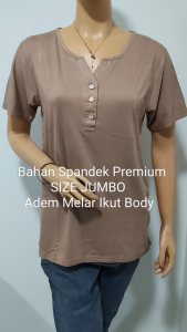 KAOS ATASAN WANITA JUMBO BIG SIZE KANCING V NECK MURAH LENGAN PENDEK PAKAIAN KOREA TERLARIS GROSIR