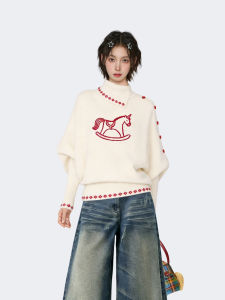 KBVVR | White High Neck Batwing Knitwear Poncho Style Sweater for Autumn Winter