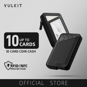 VULKIT-กระเป๋าสตางค์ใส่บัตรหนังป้องกัน RFID แบบบางบรรจุ10 + ใบ & Cash-VW113แบบพับ