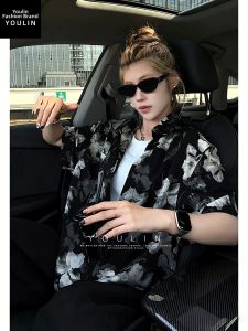 YOULIN | Black Flower Print False Two-Piece Mens Summer Shirt