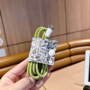 Handmade Embroidered Butterfly Knot Data Cable Organizer Floral Cloth Headset Charging Cable Storage Clip Japanese Style