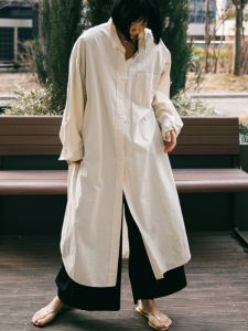 Spring Summer Long Loose Womens Shirt Knee-Length Sun Protection Pure Color Korean Fashion Versatile Thin Outerwear