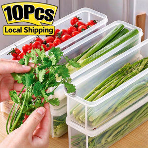 6Pcs Rectangular Refrigerator Fresh-keeping Storage Box Scallion Fresh-keep Box Food Vegetable Sealed Container with Lids