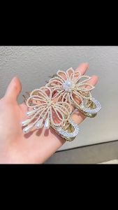 F4 Jepit Rambut Sanggul Manik Impor Bahan Alloy 9.4cm Pearls Dovetail Hair Claw Clips QR167 BC29