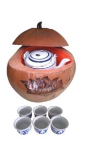 Bộ bình ủ trà trái dừa khắc hình "Hoa sen" / Bình trà 04 - 09 lít / Giữ ấm 3 - 6 giờ / Sản phẩm sản xuất thủ công trứ danh xứ dừa Bến Tre