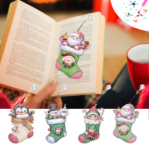 Bộ Tranh Kim Cương 4 Mảnh Họa Tiết Giáng Sinh Kèm Bookmark Acrylic Dành Cho Người Yêu Sách Bộ Dụng Cụ Thủ Công Thiết Yếu Quà Tặng Giáng Sinh