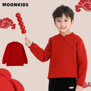 Thickened Autumn Winter Knitted Sweater for Boys New Year Red Color Chinese Style Childrens Clothing Moon Kids Brand