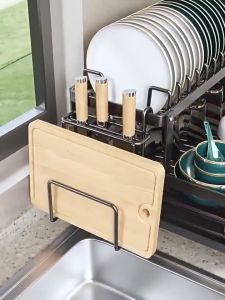 2 Layer Sink Storage Rack with Water Outlet Kitchen Organizers Dish Drying Rack Adjustable Plates Tableware Shelf with Chopstick Holder Dish Racks Organizer Cabinet With Drainer