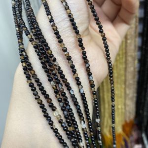 Tự Nhiên 2 Mm Kahvi Sọc Mã Não Đen Rời Hạt Cho Tự Làm Vòng Tay Vòng Cổ Nhẫn Phụ Kiện Bán Đá Trang Sức