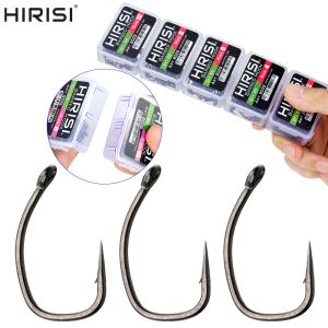 Hirisi 50/100pcs PTFE Coated Carp Fishing Hooks With Eye Micro Barbed High Carbon Steel 8029 Fishing Accessories Spliceable Box