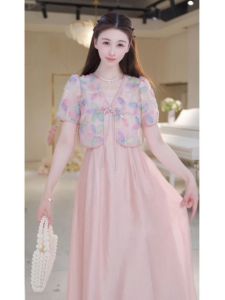 New Chinese Style Lightweight Summer Design Womens Dress Set Short Outer Shawl Strapless Fashionable Two-Piece Ensemble