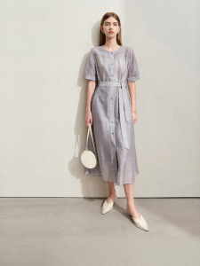 AMII | Summer Elegance Thin Floral Print Straight Full Length Dress With Belt Lining