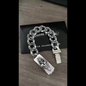 Chrome Heartch Crowe s925 Sterling Silver Peach Heart  Cuban Cross Bracelet Style Bracelet